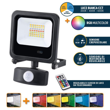 FARO LED 20 W SENSOR  CCT+RGB CON TELECOMANDO