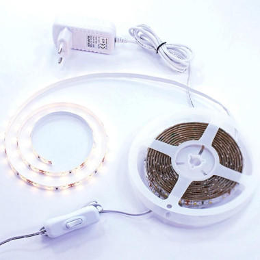 KIT Striscia LED 3m Colore Singolo con Alimentatore 2.4W/m  12V Luce Bianca
